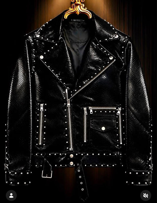 Hot Trousers Black Colour Stud Multy Zip Italian Leather  Imported Jacket 7003-A