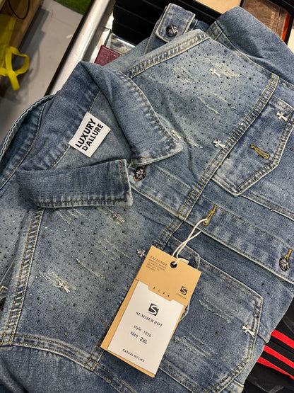 LDA Chr Rhc Blue Colour Stone Work Full Sleeve Denim Jacket 1070