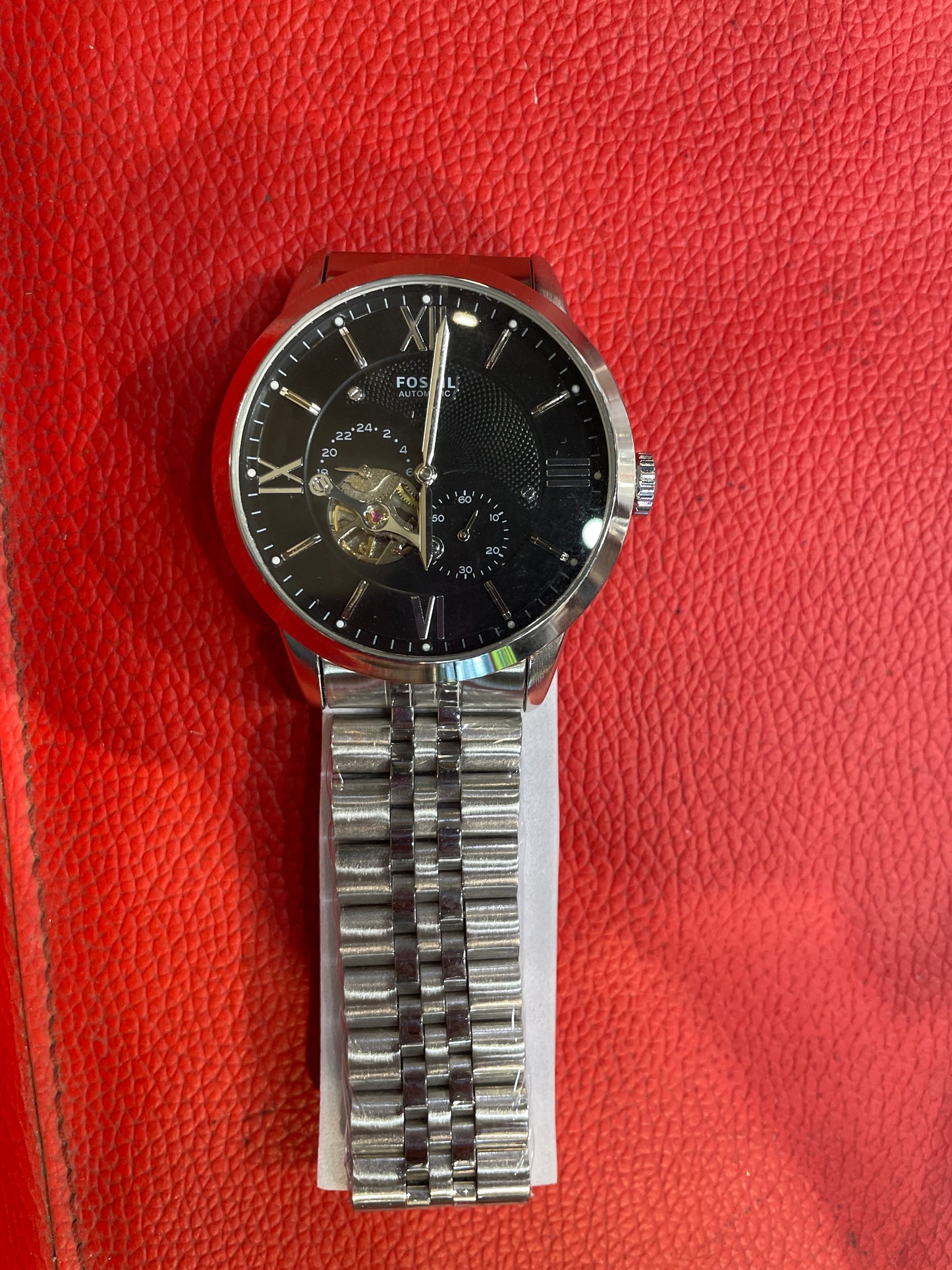 SOF FOS Silver Chain With Black Dial Automatic Premium Mens Watch 990500