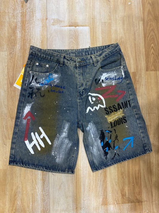 Goldentop Denim Short Blue Paint Rugged YK345