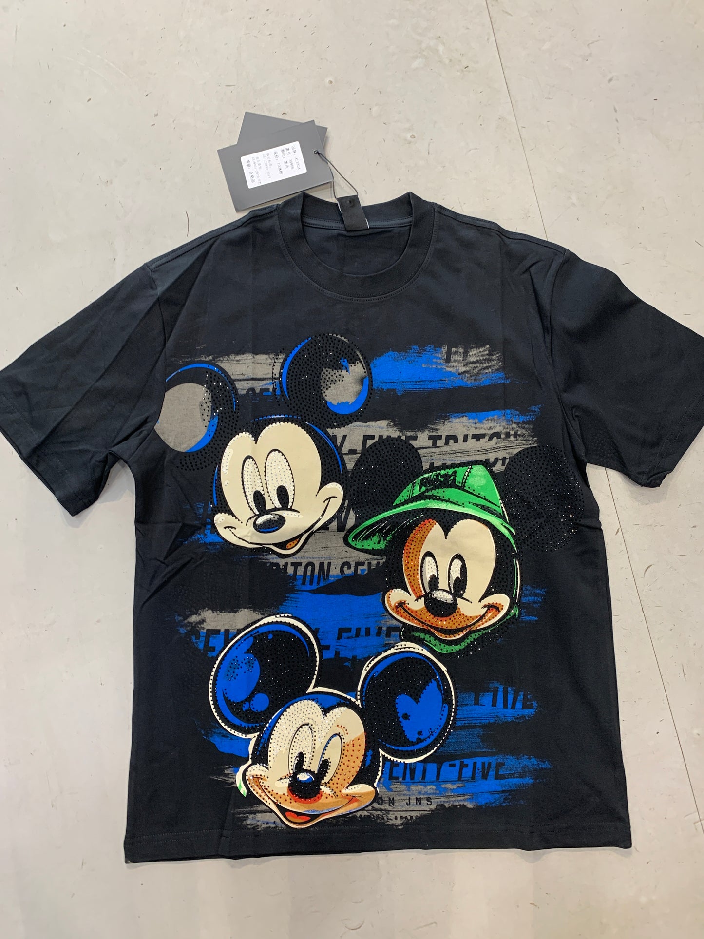 ALINDA HOMME Black Colour Micky Face Stone Print Imported Oversized Unisex TShirt 39966