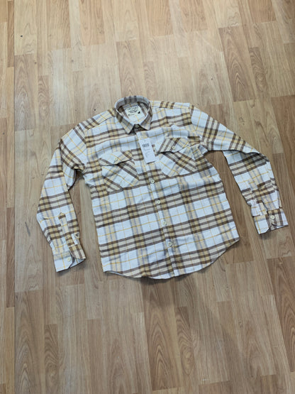 CAJ  Yellow Brown White Check Shirt Cotton Fabric Relaxed Fit 8875