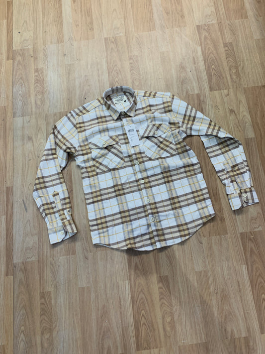 CAJ  Yellow Brown White Check Shirt Cotton Fabric Relaxed Fit 8875