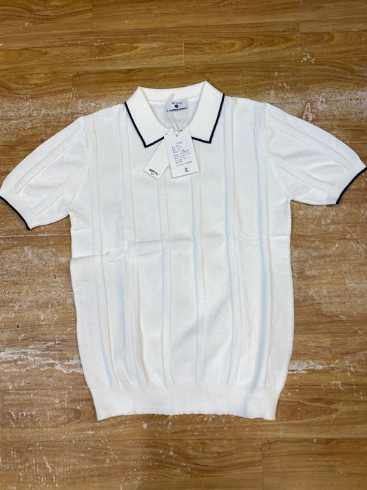 REA Aertu White Colour Knitted Premium Quality Black Lining  Collar T-Shirt  R86135