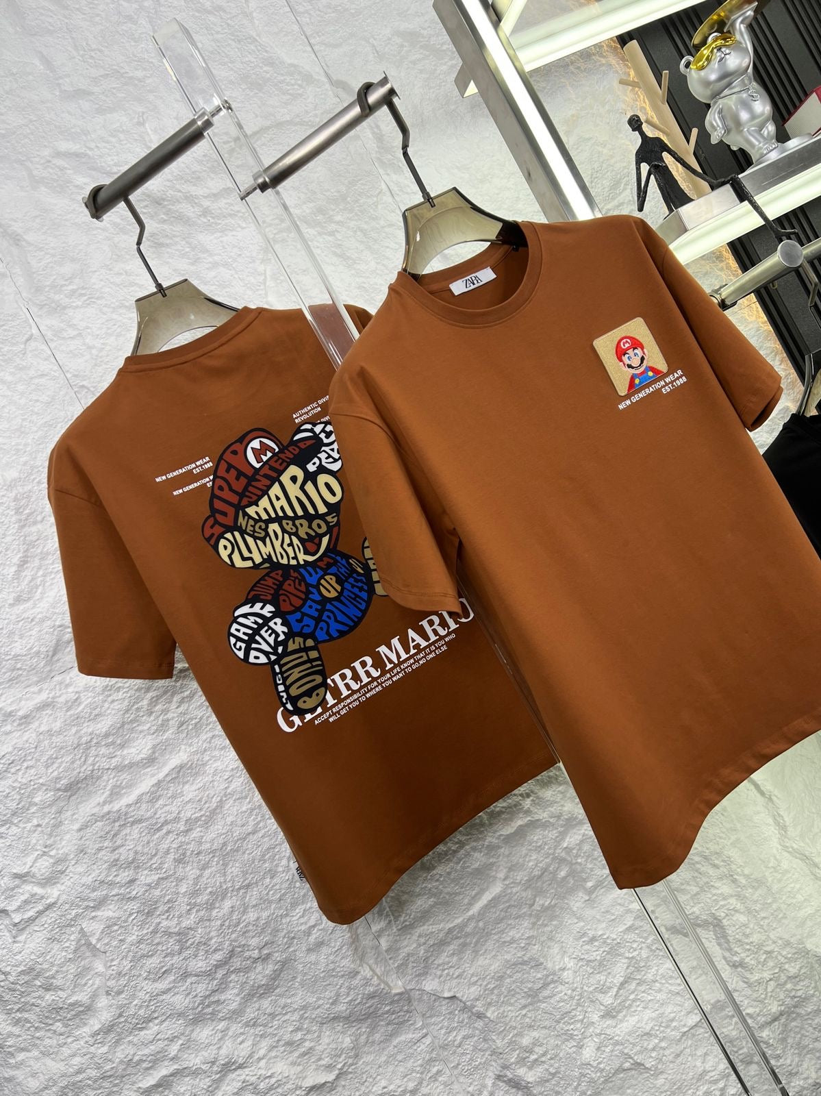 Raz Zar Black Colour EST.1988 Mario Back Print T-Shirt 5584