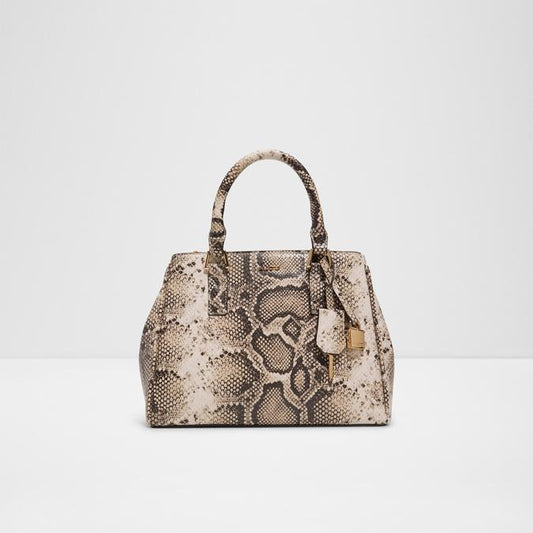 ALD DLA White Brown and Snake Print Premium Quality Ladies Tote Hand Bag 2178
