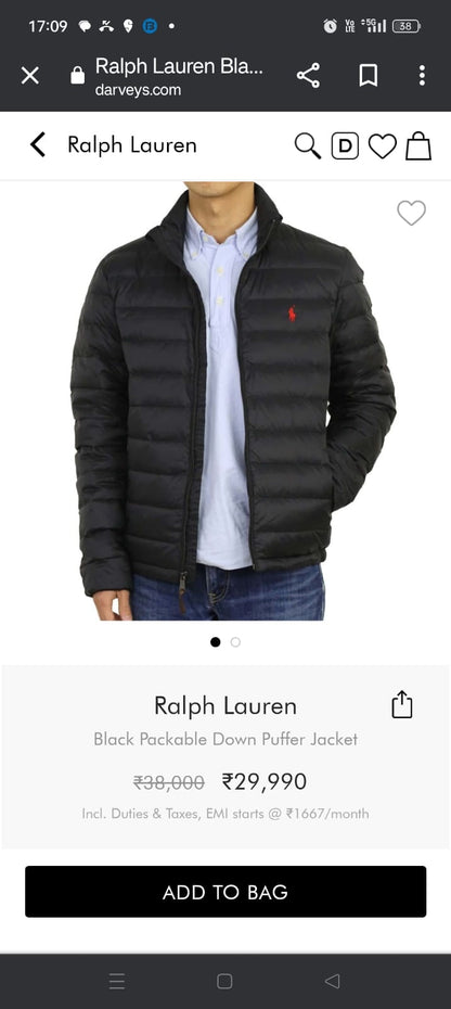LOP Black Colour Front Logo Embroidery Puffer Zipper Jacket 78908