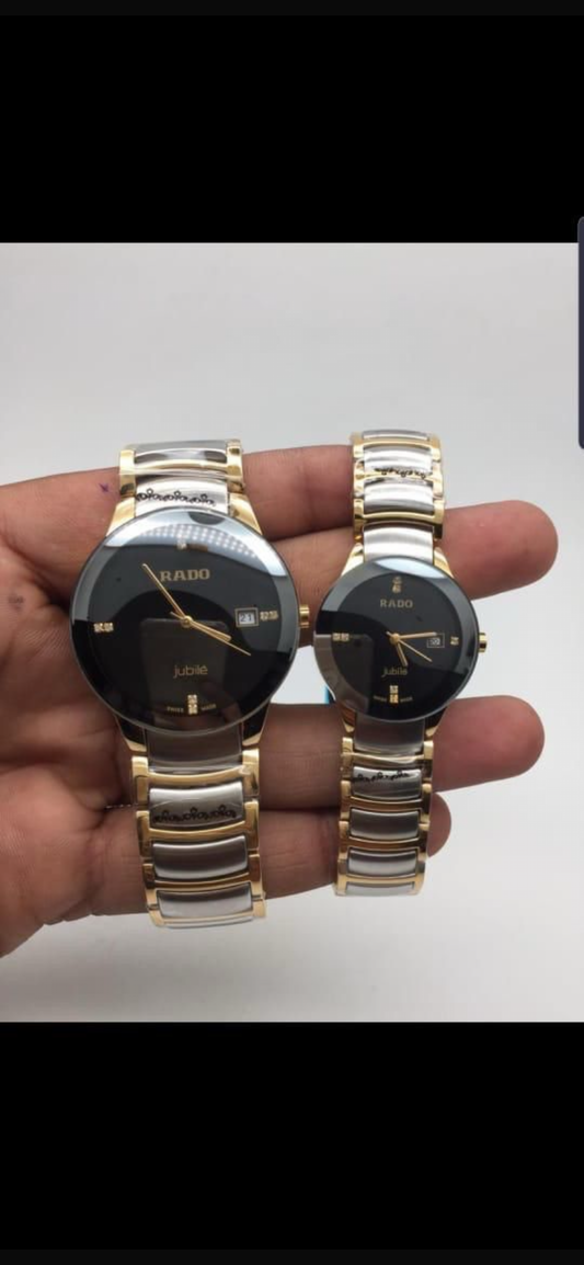 DAR RAD Silver Golden Chain Black Dial Ladies watch 989324