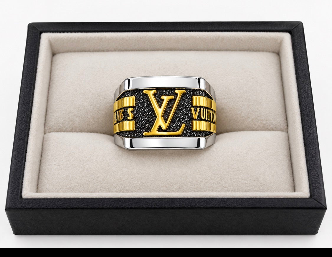 OUL LOU Silver Black Colour Stylish Ring for Men 991103