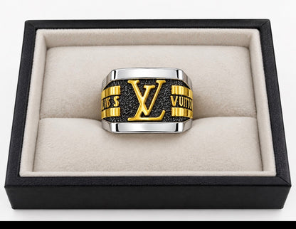 OUL LOU Silver Black Colour Stylish Ring for Men 991103