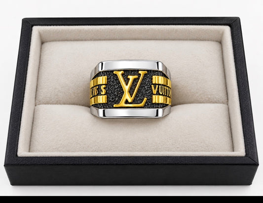 OUL LOU Silver Black Colour Stylish Ring for Men 991103