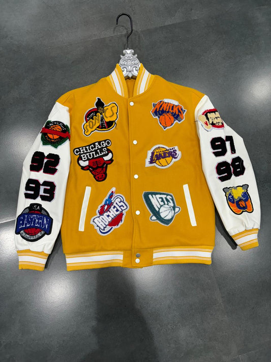 Bulls Yellow Colour With Front Back Embroidery Premium Quality Varsity Jacket 66801