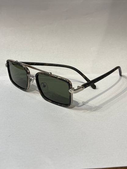 Uol Silver Military Frame Green Shade unisex Sunglass ZS983355018-145