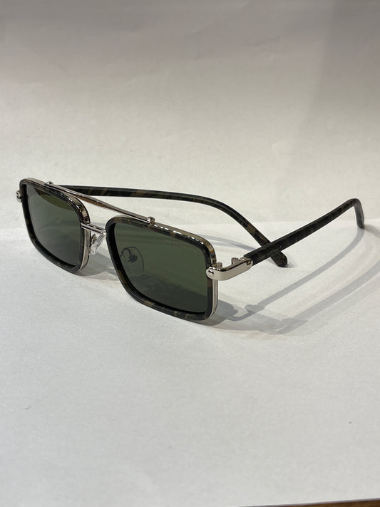 Uol Silver Military Frame Green Shade unisex Sunglass ZS983355018-145