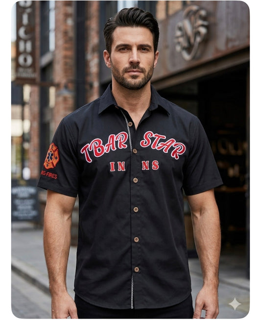 QWZ TBAR STAR Black Colour With Mickey Cartoon Patch Back Print Imported Unisex Oversized Shirt 990683