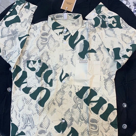 Chaoliu Boy Cream And Green Colour Gray Shade Double Pocket Full Sleeve Shirt 990