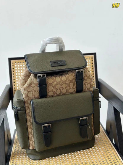 AOC COA Beige Colour Green Leather  Premium Quality Imported Unisex Backpack 991330