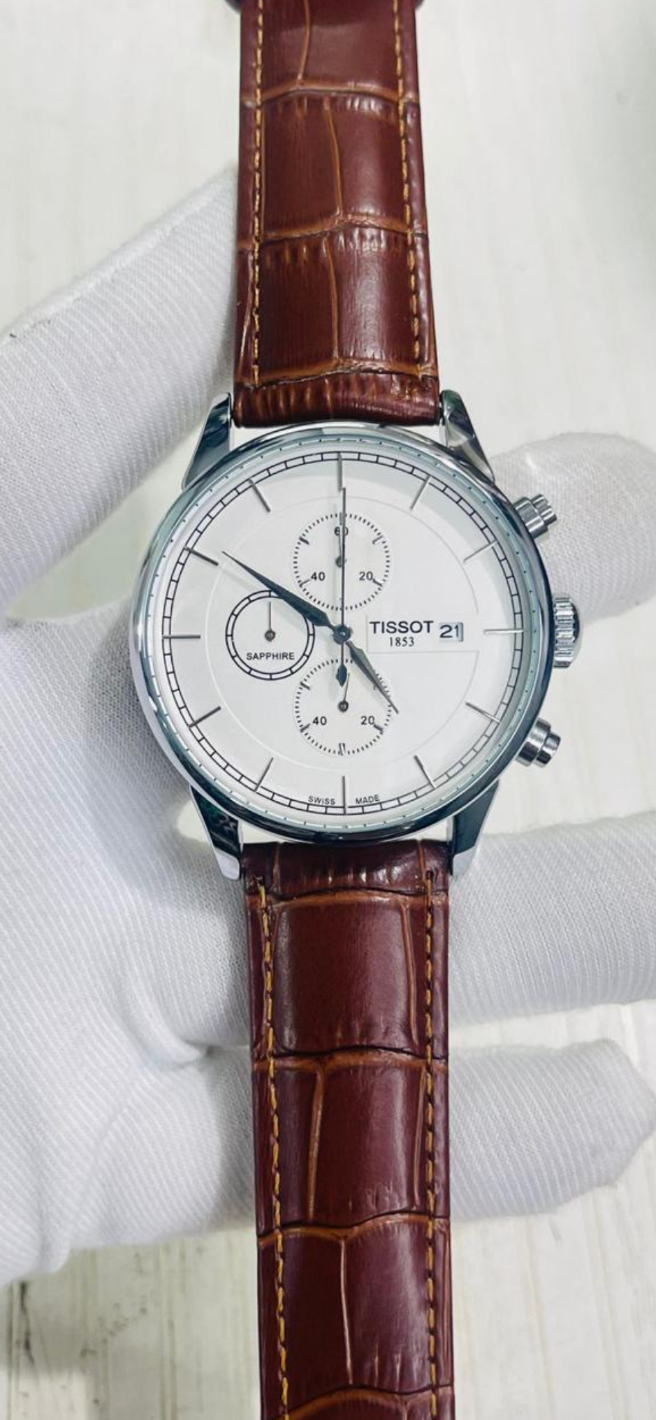 Sit Brown Strap White Dial Silver Ring Men Watch 988948