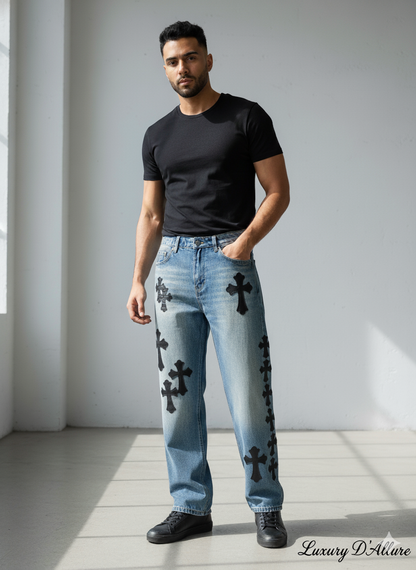 Chr Rhc Blue Colour Black Logo Patch Imported Straight Fit Jean KE-3