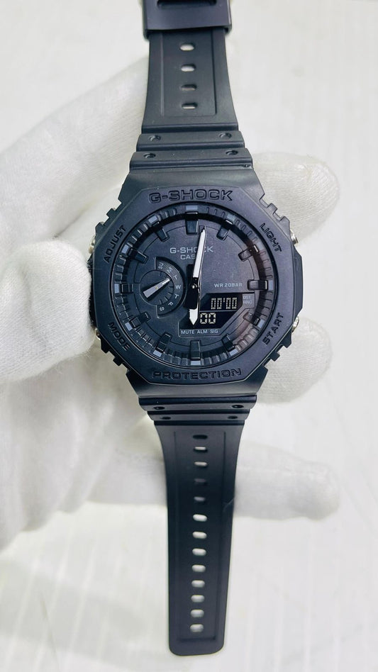 Hsg Black Silicone Strap Black Metal Light Black Dial Water resistant Sports Men Watch 989674
