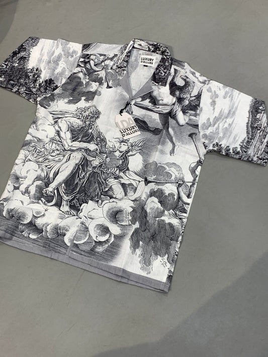 LDA White Black Grey Colour Multi Printed Half Sleeve Men’s Shirt 989639