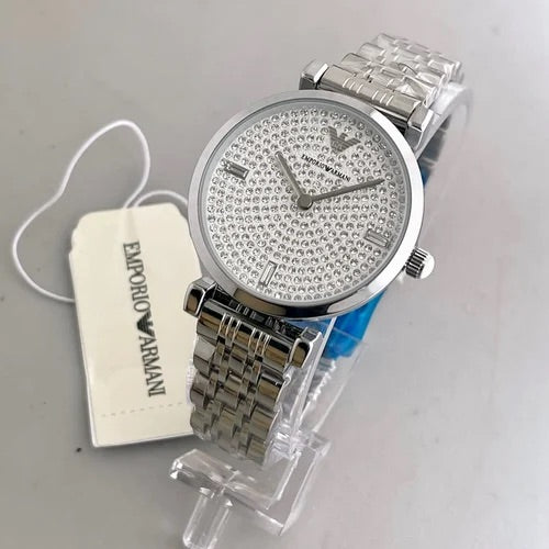 MRA Silver Chain Silver Stud Dial Ladies Watch 989280