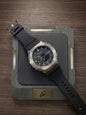 Hsg Black Silicone Strap Silver Metal Grey Dial Water resistant Sports Men Watch 991036