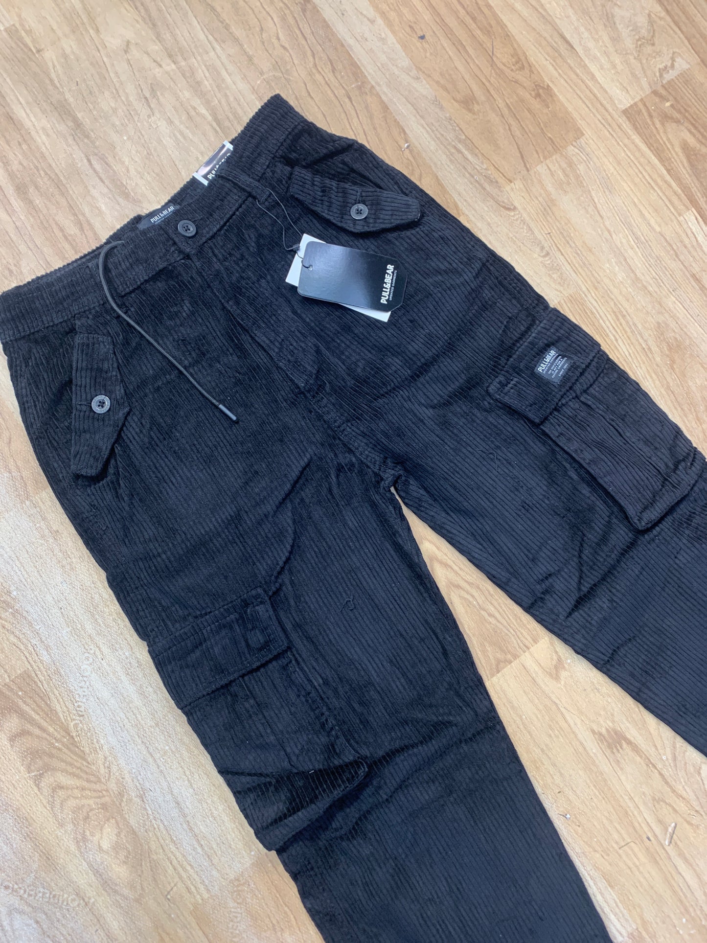 PULL&BEAR Cargo Coterie’s Fabric Black  Colour Four Pocket Straight Fit H9035