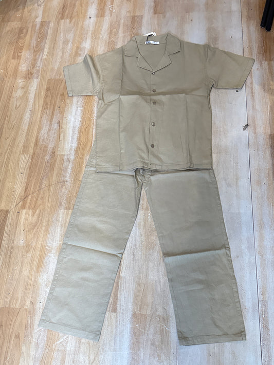 Raz Zar Green Beige Colour Half Sleeve Shirt With Pant Coord Set 989482