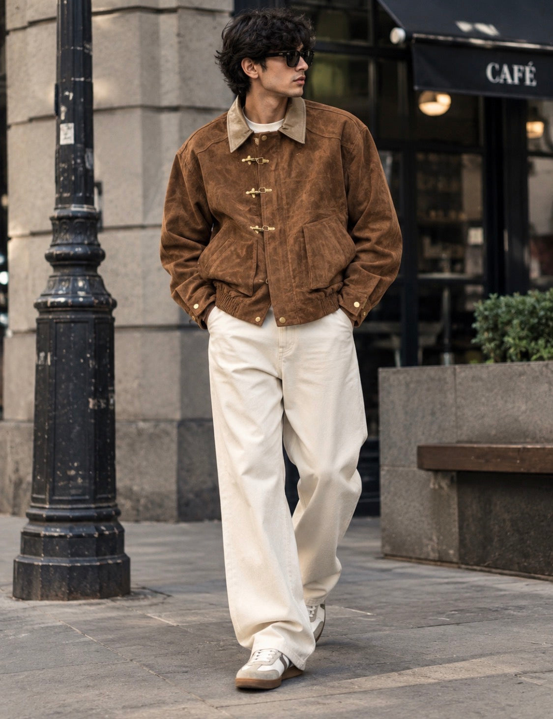 Dong Ye Brown Colour Suede Leather With Leather Coller Hook Style Premium Quality Unisex Imported Jacket