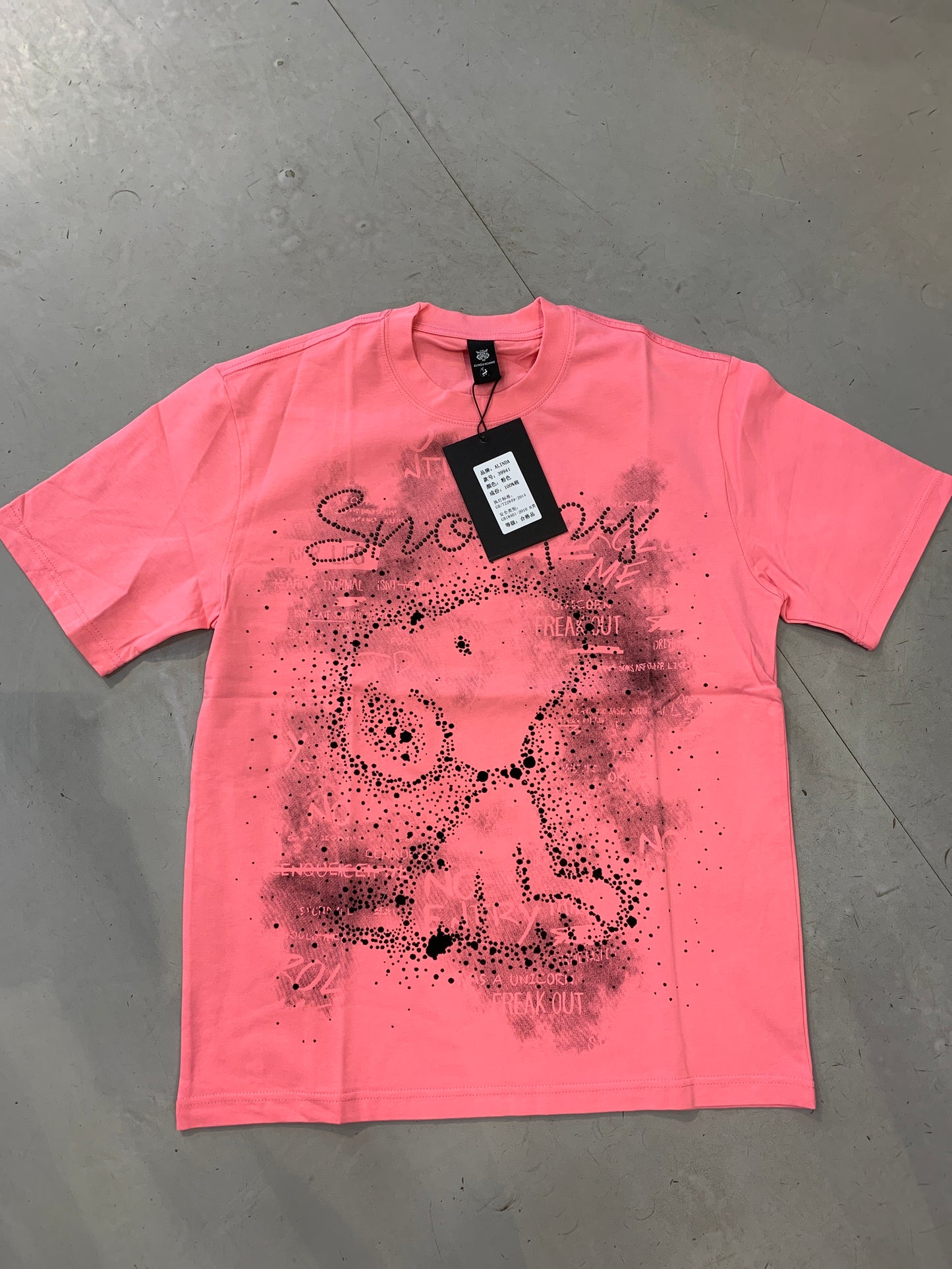 ALINDA HOMME Black Pink Colour Snoopy Black Stone Print Imported Oversized Unisex TShirt 39941