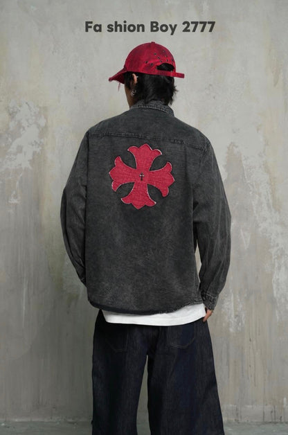 Vogue Design RHC CHR Faded Black Colour Red Embroidery  Full Sleeve Imported Men’s Shirt 2777