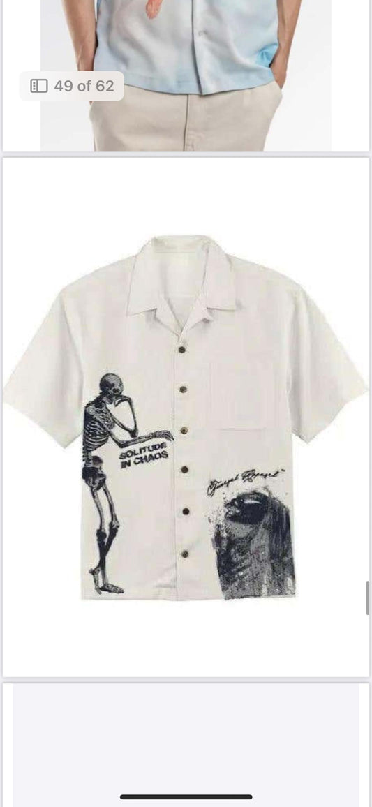LDA SOLITUDE IN CHAOS Cream Colour Black Printed Half Sleeve Men’s Shirt 989625