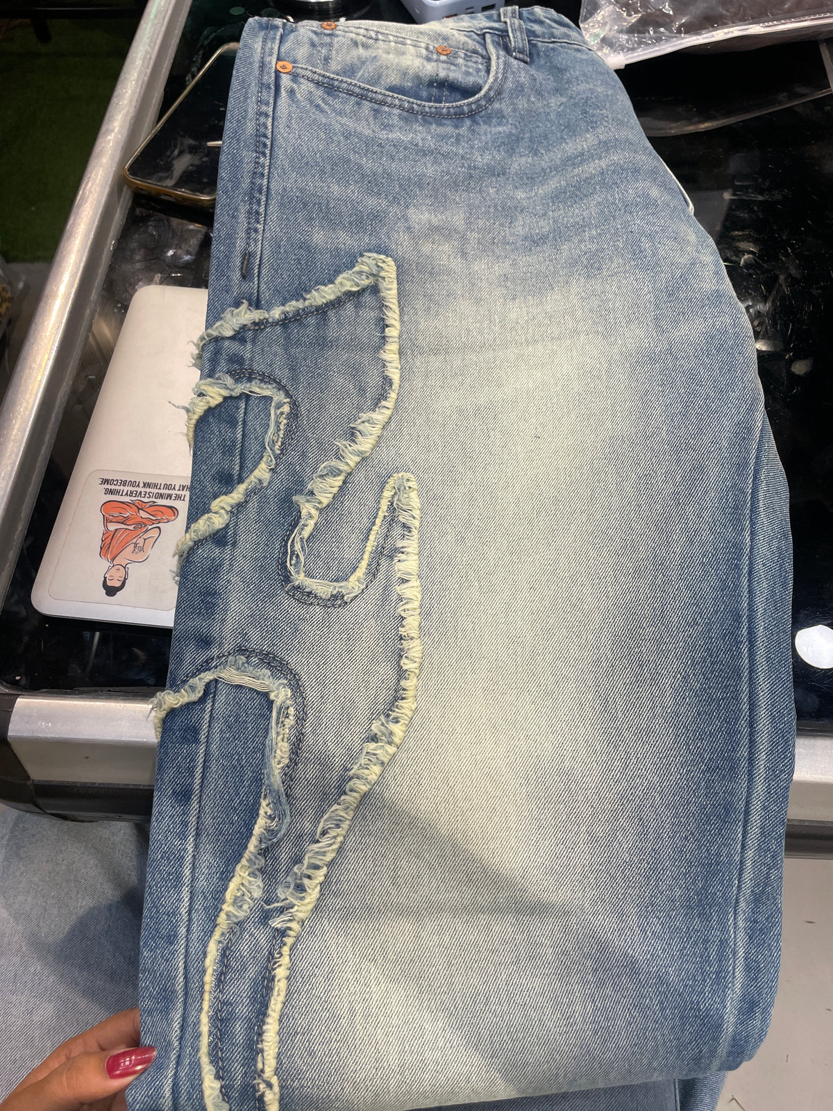 DRAKON Faded Blue Colour Fire Denim Patch Premium Quailty Baggy Fit Imported Jeans D-5095