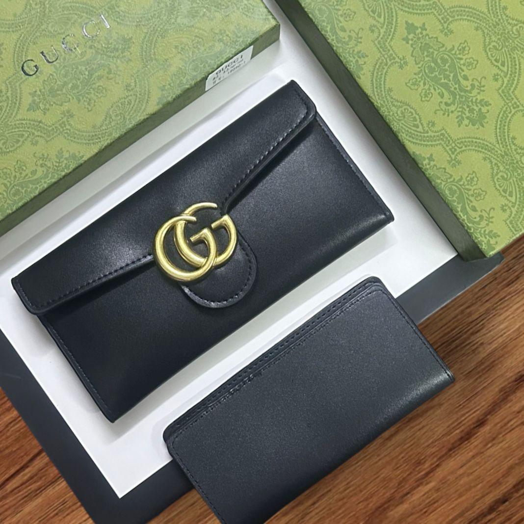 CUG GUC G Logo Black Gold Ladies Zip Clutch 18001