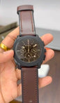 Sof Brown Strap Brown Copper Dial Chronograph Working Man Watch 990460