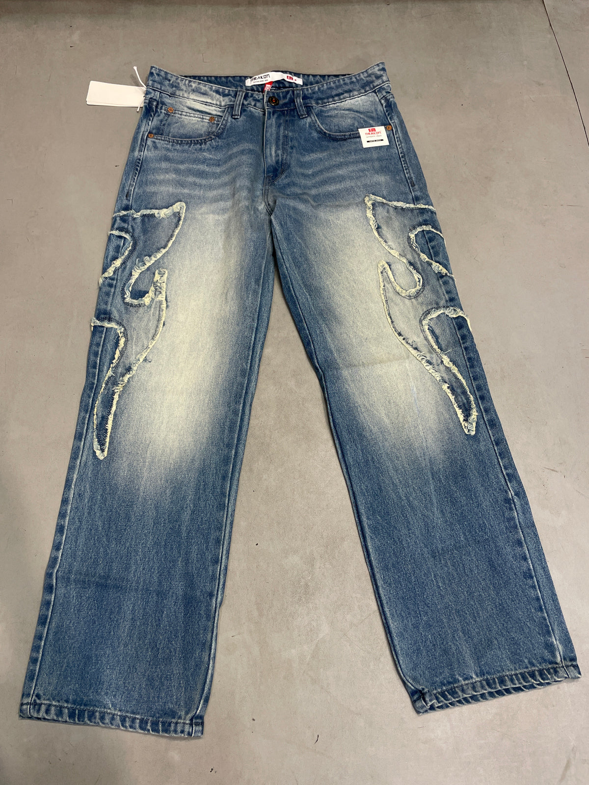 DRAKON Faded Blue Colour Fire Denim Patch Premium Quality Straight Fit Imported Denim Jeans 5094-A