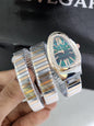 LVB Copper Silver Snake Chain Ladies Stud Green Dial Watch 901416