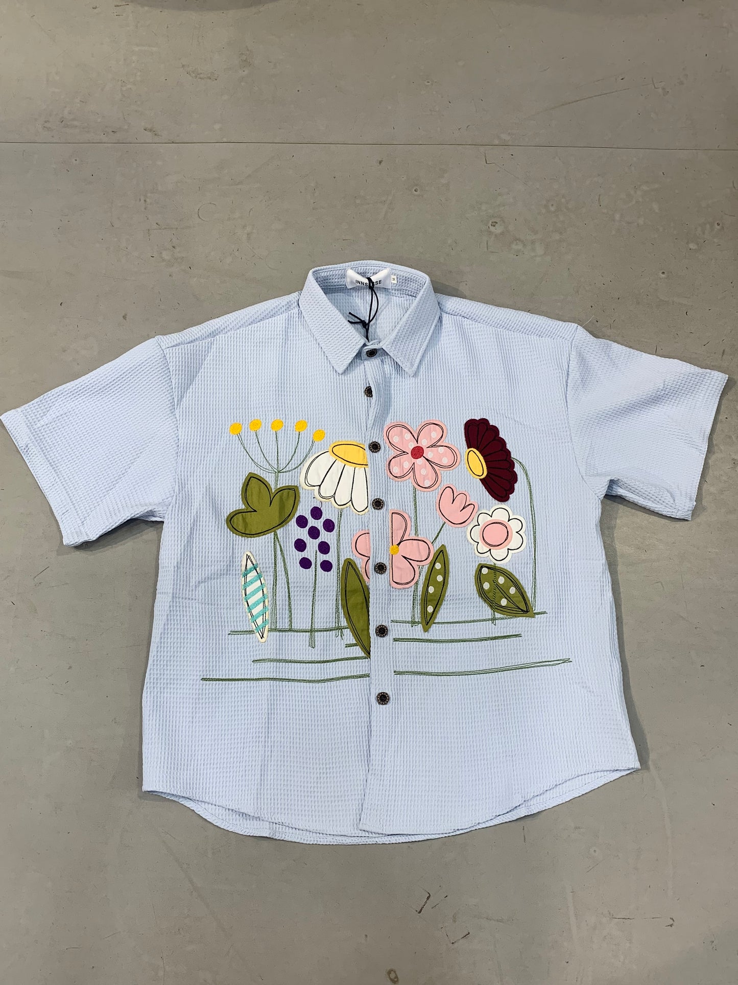 INNSERSE Sky Blue Colour Flower Print Imported Unisex Shirt 5140