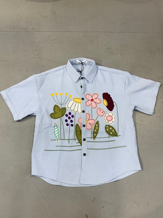 INNSERSE Sky Blue Colour Flower Print Imported Unisex Shirt 5140