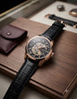 SIT TIS Black Leather Strap Rose gold Ring Black golden Dial Automatic Mens Watch 991209