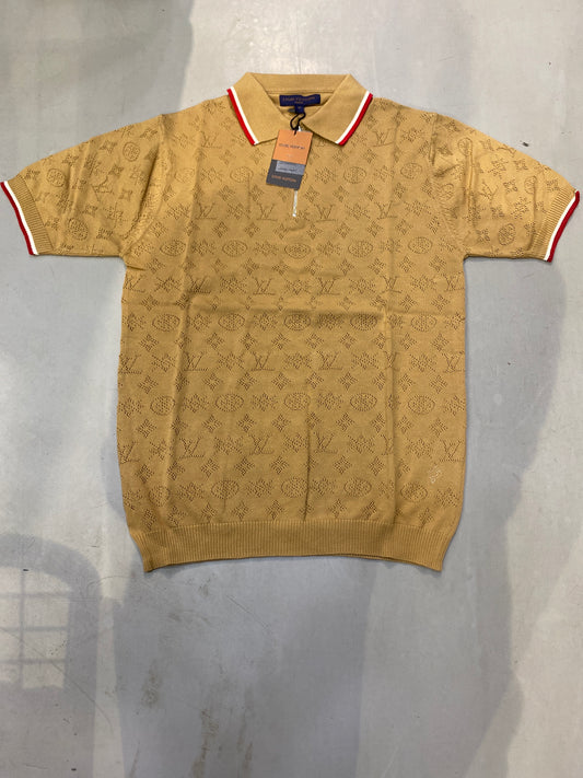 UOL Brown Colour Korean Style knitted Premium Quality Collar T-Shirt 989882