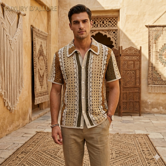 Panda Crochet Beige Brown Cream Colour See Through Imported Unisex Shirt MS0061