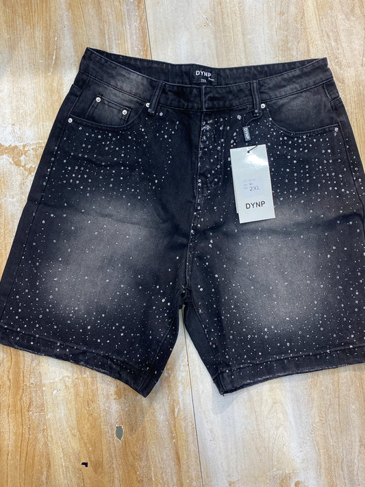 DYNP Denim Black Shorts Stone Work DY102