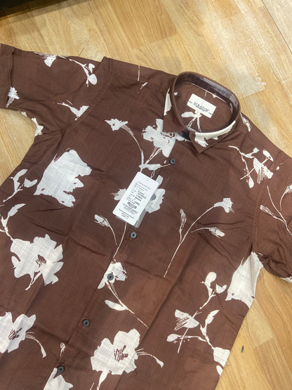 Brown White SCRATCH Shirt Half Sleeves 00073466