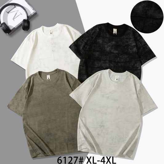 Fashion Style Green Colour Acid Wash Box Print Round Neck Tshirt 6127