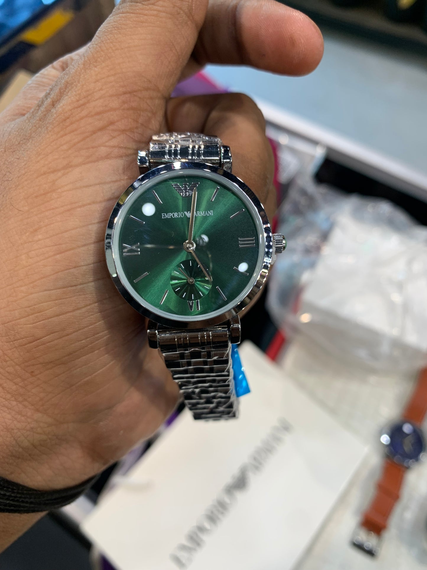 MRA Silver Chain green dial double tone ladies watch 990993