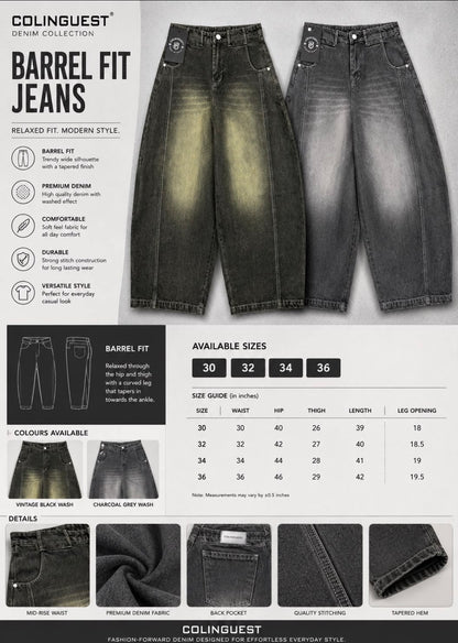 LOC Guest Dark Grey Greenish Shade Barrel Fit Unisex Denim Jeans 990832