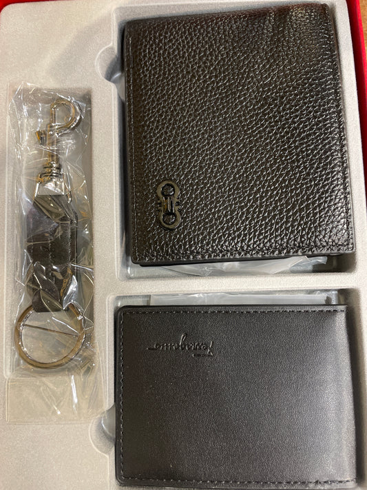 REF FER Black Colour Leather Men’s Wallet Card Holder & Key Chain Gift Combo Set 991359
