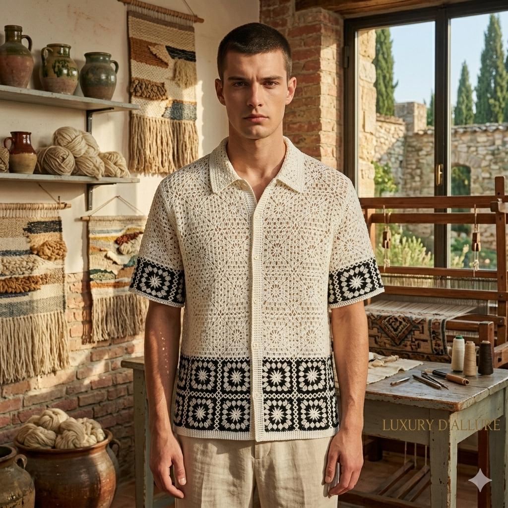 Panda Crochet Shirt White Colour With Black White Flower MS0069